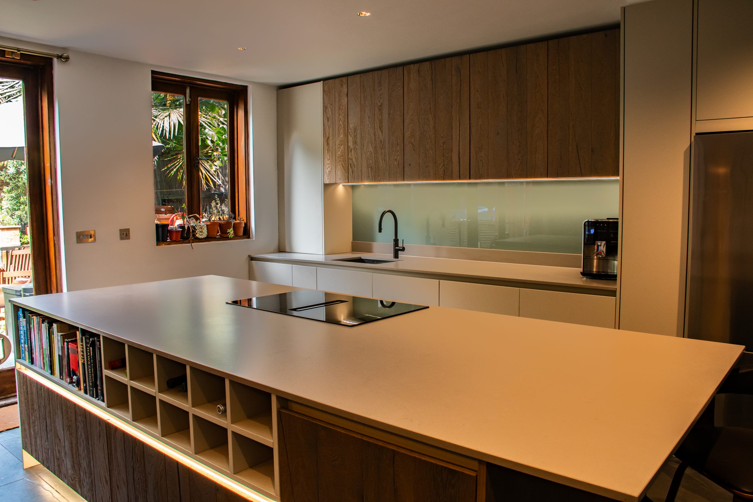 Rotpunkt bespoke kitchen in sandblasted wood finish, designed and installed in Greenwich, SE London